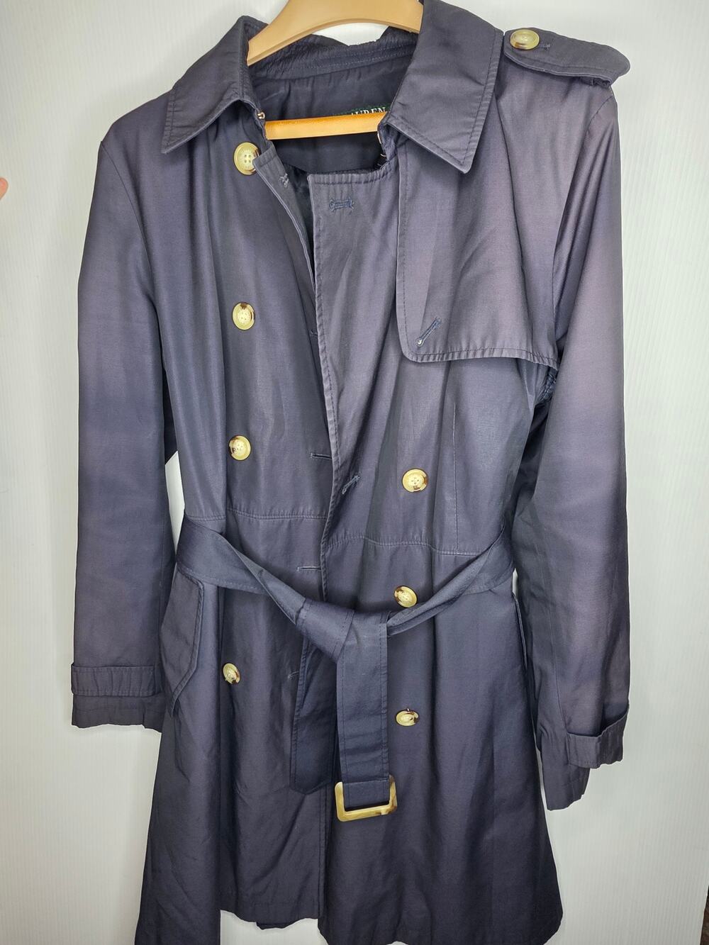 Lauren Ralph Lauren Trench Coat Navy Blue Belted Classic Mid-Length Outerwear XL